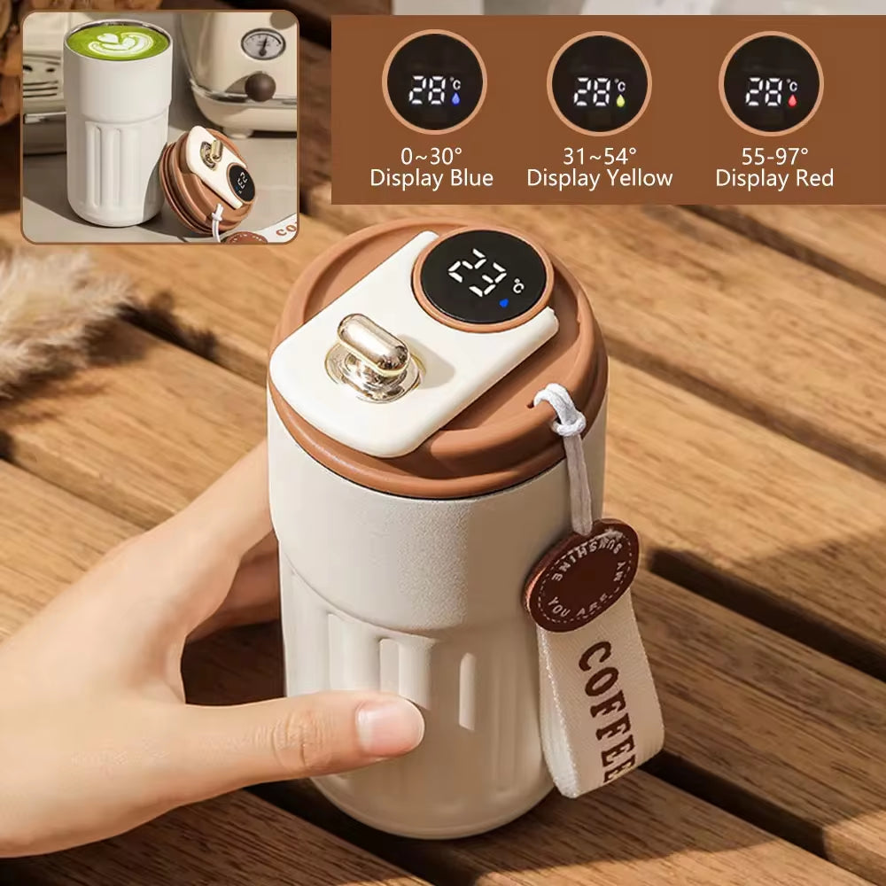 LED Temperature Display Thermos! (cream)