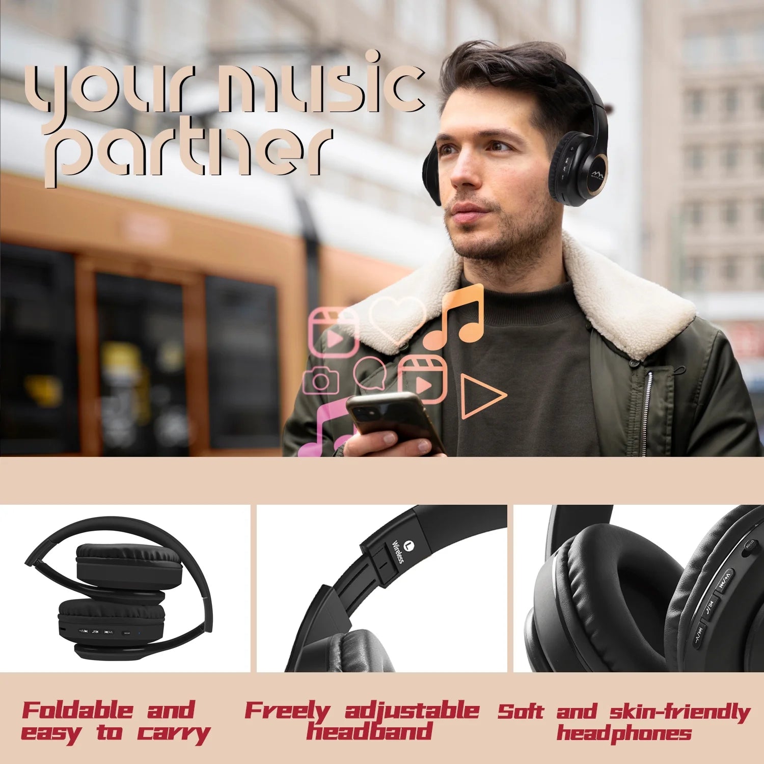 Bluetooth Headphones - Active Noise Cancelling! (black and gold)