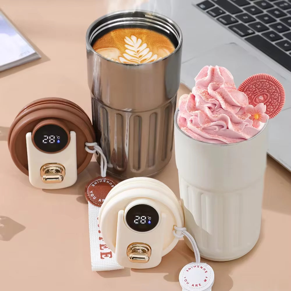 LED Temperature Display Thermos! (cream)